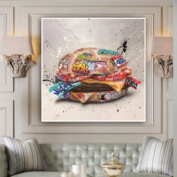 Šiuolaikinio Graffiti Meno Hamburger Plakato Spauda Gatvės Greito Maisto Hamburger Grafiti Drobės Tapybos Paveikslų Gyvenamasis Kambarys Su Virtuvės Dekoras