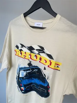 2021ss RHUDE Lenktynių T-shirt Vyrai Moterys 1:1 Aukštos Kokybės Formulę Automobilio Logotipas Grafikos Spausdinimo Rhude Tee Viršūnės