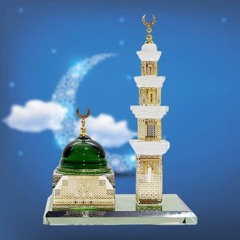 Musulmonų Kristalų Paauksuotas Kaaba Laikrodžio Bokštas, Miniatiūrinių Modelis Showpiece Islamo Architektūros Amatų Kolekcijos Namų Dekoro Transporto Priemonės
