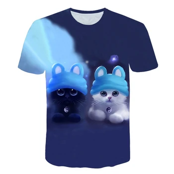 3D Spausdinimo T-shirt Cute Cat 4-14T Trumpas Rankovės Berniukas/Mergaitė, T-marškinėliai, Drabužiai, Marškinėliai Berniuko Drabužiai Vaikams Laisvalaikio Drabužių Tee Viršų
