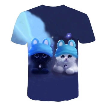 3D Spausdinimo T-shirt Cute Cat 4-14T Trumpas Rankovės Berniukas/Mergaitė, T-marškinėliai, Drabužiai, Marškinėliai Berniuko Drabužiai Vaikams Laisvalaikio Drabužių Tee Viršų