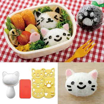 4pcs/Set Silikono formų Mielas Šypsena Katė Virtuvės Dalykėlių Nešiojamų Japonų Stiliaus Bento Maker maisto ruošimo Priemonės Sushi Ryžiai, Nori Pelėsių