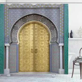 Maroko Dušo Užuolaidos Senovinių Durų Marokas Geltona Rutulio Formos Rankena Dekoratyvinių Raižyti Sudėtingas Vonios Užuolaidoms, Dekoro Rinkinys