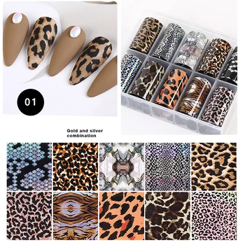 10vnt Nagų Folijos Gyvatė, Leopardas Modelis Gyvūnų Spausdinti Nagų Dailės Perdavimo Lipdukas Skaidrių Nagų Dailės Lipdukai Nagai Priedai