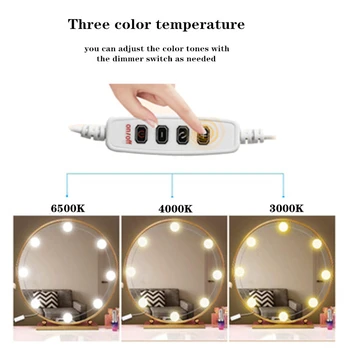 3 Spalvų Led Makiažo Veidrodėliai Šviesos diodų (LED) Prabangi Apšvietimo Holivudo Šviesos 4 6 10 Lemputė Tolygus Pritemdomi Sienos Lempa, tualetinis stalelis