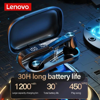 Lenovo QT81 TWS Belaidžių Ausinių Stereo Sporto Vandeniui Ausinių Ausinės su Mikrofonu Bluetooth Ausines HD Skambinkite 1200mAh