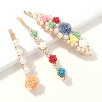 Aukštos kokybės kietas naujo dizaino mados perlų imitacija kristalų rožių žiedų, plaukų aksesuarų moterims ir mergaitėms vestuvių papuošalai