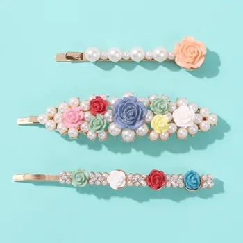 Aukštos kokybės kietas naujo dizaino mados perlų imitacija kristalų rožių žiedų, plaukų aksesuarų moterims ir mergaitėms vestuvių papuošalai