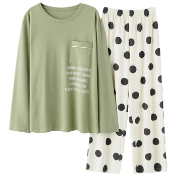 Pavasarį, Rudenį, Megztos Medvilnės Elegantiškas Moterų Miego Lounge Pajama Ilgas Rankovėmis Moteriška Pajama Nustatyti, Pižamos Sleepwear M-5XL Mados