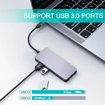 Geriausia Parduoti USB C Tipo Adapteris USB C Hub Su RJ45 100W PD SD/TF Kortelių Skaitytuvas Full HD 