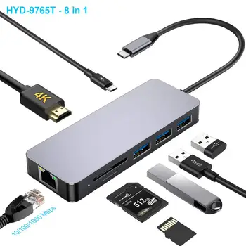 Geriausia Parduoti USB C Tipo Adapteris USB C Hub Su RJ45 100W PD SD/TF Kortelių Skaitytuvas Full HD 