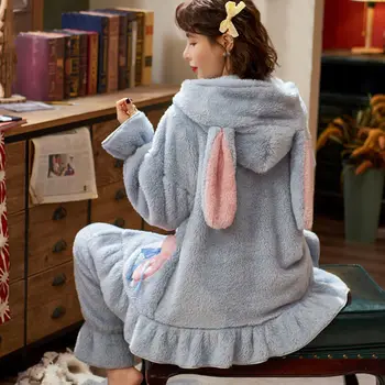 Moterų Plius Aksomo Koralų Sleepwear Rudenį, Žiemą šilta Pižama Tirštėti Mielas Šiltas Flanelė Ilgos Nakties Suknelė Namų Paslauga Kostiumas Mados