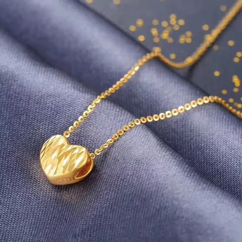 CHUHAN 999 Gryno Aukso Širdies Pakabukas Karoliai Nekilnojamojo 18k Aukso Clavicle Grandinės 3D Sunku Aukso Moterų Mados OLIS Šalis Visas rungtynes, Papuošalai