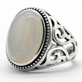 Naujas retro tuščiaviduriai karšto pardavimo 925 sterlingas sidabro vyrų žiedas kianitas turkis, agatas, akmens vyrų punk žiedas didelis papuošalai
