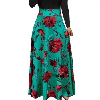2021 Vasaros Suknelės Satino Gėlių Dot Spausdinti Spalvų Atitikimo Ilgomis Rankovėmis Aukštos Juosmens Moterų Maxi Suknelė