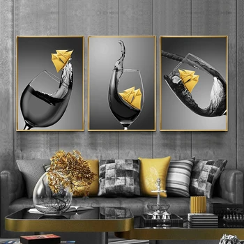 Vyno taurė su Maža Geltona Valtis Spausdinti Paveikslai Tapyba Modernių Namų Puošmena, Valgomojo ir Virtuvės Sienos Menas Nuotraukas
