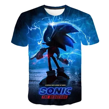 Sonic T-Shirt Filmą Anime ir Animacinių filmų Įdomus Trumpas Rankovės Marškinėliai Berniukams, Mergaitėms Gatvės Mados Harajuku Vaikų Drabužiai Viršūnes 2021 M. Vasaros
