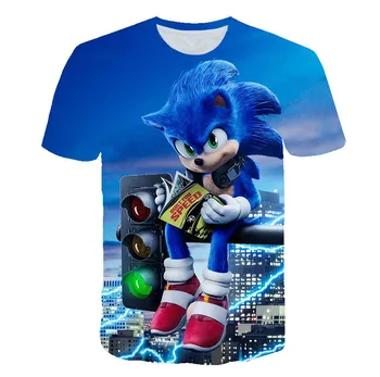 Sonic T-Shirt Filmą Anime ir Animacinių filmų Įdomus Trumpas Rankovės Marškinėliai Berniukams, Mergaitėms Gatvės Mados Harajuku Vaikų Drabužiai Viršūnes 2021 M. Vasaros