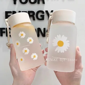 TINGKE 500ml Daisy ins matinis plastikinis Vandens puodelį korėjos versija Paprastumo Lady studentų Nešiojamų Virvę Vandens butelis