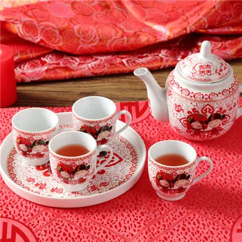 Keramikos Arbatos Rinkinys Creative Vestuvių Raudona Teacup Šalto Virdulys Namų Arbatinukas Kinų Stiliaus Kung Fu Juodoji Arbata Da Hong Pao Teaware