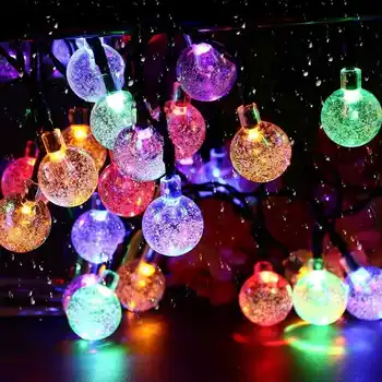 12M LED Kristalų Bubble Ball Saulės Vandeniui Lauko String Žibintai Saulės energija Varomas Pasaulio Pasakų String Šviesos Festivalis Ne