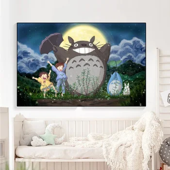 Japonų Anime Totoro Hayao Miyazaki Animacinį Filmą Plakatas ir Spausdina Drobės Tapybos Meno Apdaila ant Sienos Dovana Jums