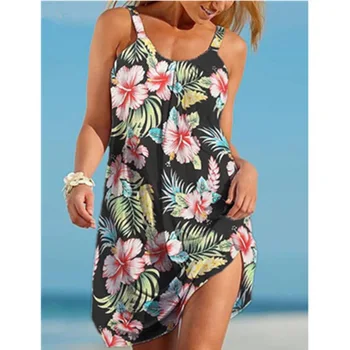 Vasaros Gėlių Spausdinti V-kaklo, Rankovių Paplūdimio Mini Suknelės Moterims Atsitiktinis Atostogų Apynasrio-line Suknelė Moterų Sundress Vestidos Skraiste