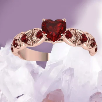 Aukštos Kokybės Red Crystal Vestuvinis Žiedas Širdies Formos Punk Rock Crystal Žiedai Moterys Šalis Juvelyriniai Dirbiniai
