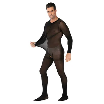 Vyrai Crotchless Seksualus Lingeries Akių Skaidrus Bodysuit Pulse Dydžio Erotiniai Jumpsuit Kojinės Catsuit Juodas Cosplay Kostiumai, Bailys
