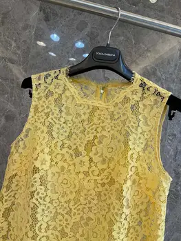 Nėrinių liemenė marškinėliai geltona šilko vidinis colių petnešos vasaros 2021 Sicilijos prabanga kilimo ir tūpimo tako