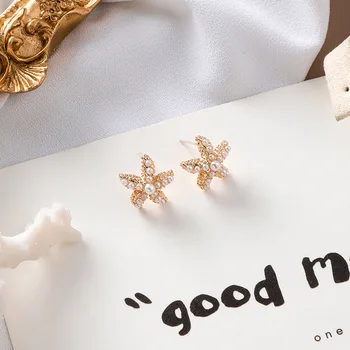 2019 karšto parduoti Japonijos ir korėjos bižuterijos mielas mažas stud auskarai žvaigždė pearl temperamentas auskarai moterims