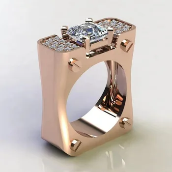 Naujas rose gold&Silver Spalvos Kvadratą Tuščiaviduriai Žiedai vyrams, Geometrinis varžtas micro inkrustacijos su pilna cirkonis žiedas bižuterijos