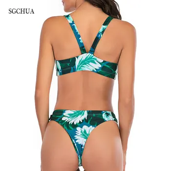 2021 M. Vasarą Naujų Seksualių Žali Lapai Spausdinami BandageThong Bikini Komplektas Brazilijos Paplūdimio Micro Biquini Maudymosi Kostiumėliai Moterų Paplūdimio Kostiumas