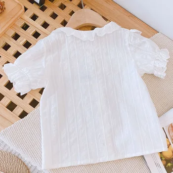 2021 Naujas Vasaros korėjos Stiliaus Baltos spalvos Marškinėliai Mergina Palaidinės Ir Marškinėliai, vaikiški Drabužiai Mergaitėms, Drabužiai Viršūnes Girl