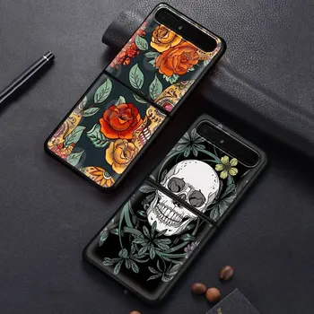 Telefono dėklas Samsung Z Apversti 5G TPU Padengti Matiniu Shell Silikono Funda Retro Gėlių Kaukolė