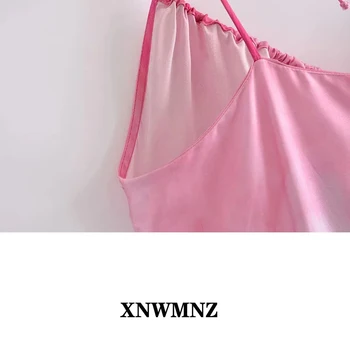 XNWMNZ Za 2021 moterims tie dažai spausdinti suknelė Vestido susirinko v-kaklo dvigubo plonas dirželiai priekyje plyšio midi suknelė Vasarą Moteris Midi Dres