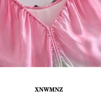 XNWMNZ Za 2021 moterims tie dažai spausdinti suknelė Vestido susirinko v-kaklo dvigubo plonas dirželiai priekyje plyšio midi suknelė Vasarą Moteris Midi Dres