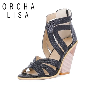 ORCHA LISA 2021 Sexy Sandalai Cross Wrap Gyvatė Spausdinti Atidaryti Kojų Zip 10cm Keista, Stambusis Padengti Kulno US17 Juoda Rausva, Mėlyna Ruda A4335