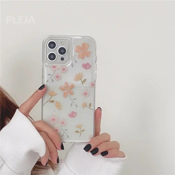 Prabangūs Blizgučiai Persikų, Gėlių Telefono dėklas skirtas iPhone 12 mini Pro 11 Max Aišku rubisafe 