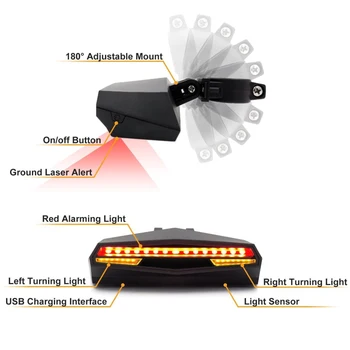 Dviračių užpakalinis Žibintas, Dviračio Galinis LED Uodegos Šviesos Belaidis USB Nuotolinio Valdymo Posūkio Žibintas Dviračių Priedai Vandeniui Žibintuvėlis Naujas