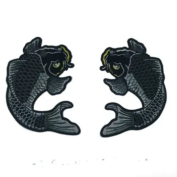 Didelio Dydžio Žuvų Japonija Juoda Koi Karpių Siūti Geležies ant Pleistro Žuvų Aplikacijos Ženklelis Siuvinėjimo Audinys Lipdukas Drabužių Antklodė