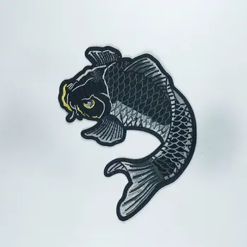 Didelio Dydžio Žuvų Japonija Juoda Koi Karpių Siūti Geležies ant Pleistro Žuvų Aplikacijos Ženklelis Siuvinėjimo Audinys Lipdukas Drabužių Antklodė