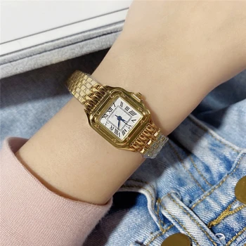 Prekės ženklo Moteris kvarciniai laikrodžiai, aukso ir sidabro sumaišyti aikštėje laikrodžiai prabangių dovanų riešo laikrodis mažo dydžio laikrodžiai