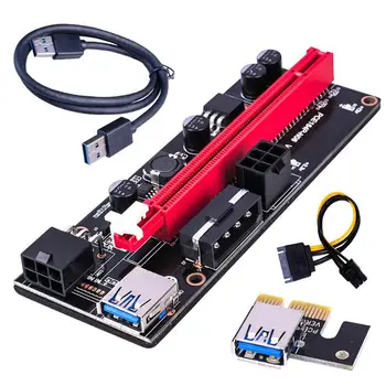 VER009S PCI-E Riser Card Dual 6Pin Adapter Card PCIe 1X Iki 16X Extender Kortelė USB 3.0 Duomenų Kabelis BTC Kasybos Miner Kompiuteris