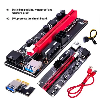 VER009S PCI-E Riser Card Dual 6Pin Adapter Card PCIe 1X Iki 16X Extender Kortelė USB 3.0 Duomenų Kabelis BTC Kasybos Miner Kompiuteris