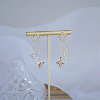 Naujas Mados Prekės ženklo Papuošalai 14K Aukso spalvos Žvaigždė Stud Auskarai Moterims, Dovana Šviečia Cirkonis Ilgai Dizaino Tuščiaviduriai Auskarai