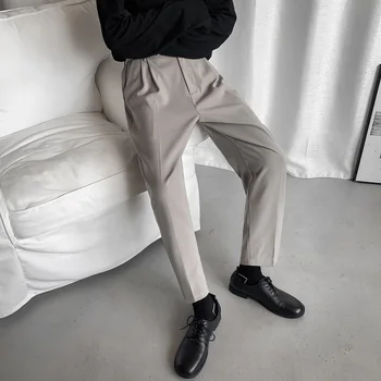 Korėjos Kostiumas Kelnės, vyriškos Mados vientisos Spalvos, Verslo Atsitiktinis Suknelė, Kelnės Vyrams Prarasti Tiesiai Plati Koja Pants Mens Kelnės M-2XL
