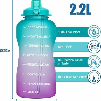2L BPA Free Plastiko Galoną Sporto Sandarus Laiko Žymeklis Šiaudų Vandens Butelis Lauko Nešiojamų Drinkware Gėrimo Butelis