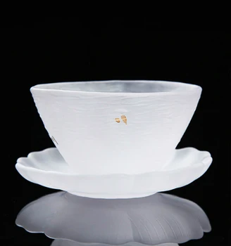 Stiklo teacup karščiui atsparaus stiklo arbatos puodelio ir bazės lėkštė