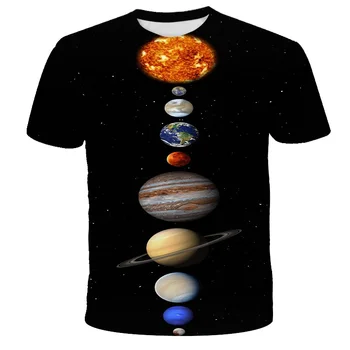 Naujoji Saulės Sistema, Galaktika Gitara Vaikų marškinėliai 3D Atspausdintas Kūrybos Erdvė Žemėje Marškinėlius Atsitiktinis Vasaros Marškinėliai Berniukams, Mergaitėms, Vaikams Viršų